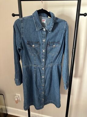 Levi's Medium Blue Button-Front Denim Shirt Dress